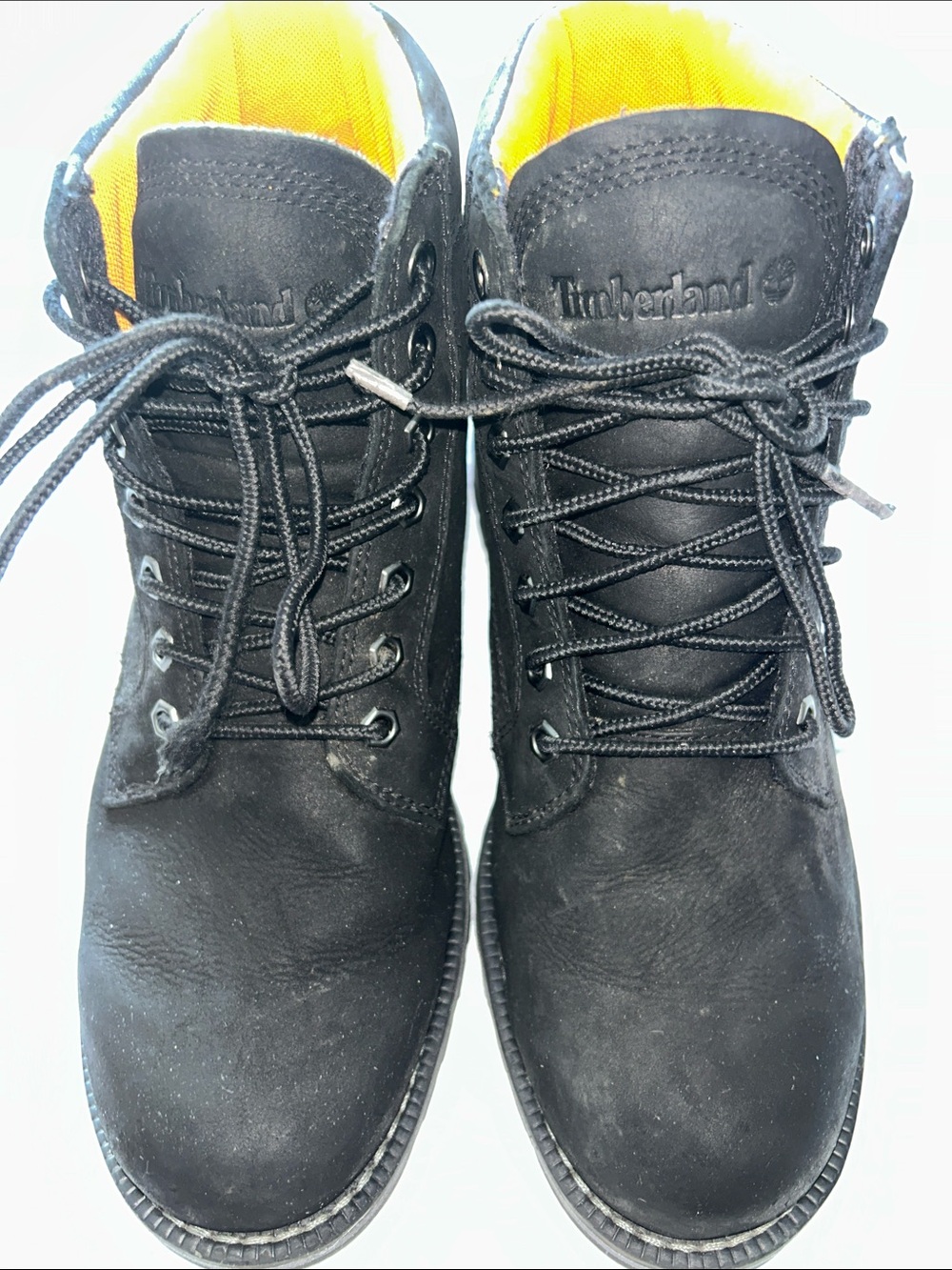 Timberland Black Nubuck Men’s Boots with Yellow Interior size 7- worn once